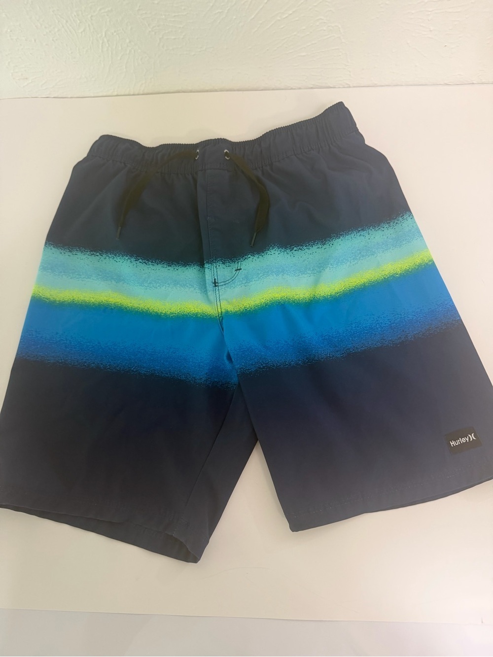 Hurley Boy Navy Swim Board Shorts with Blue and Lime Stripe